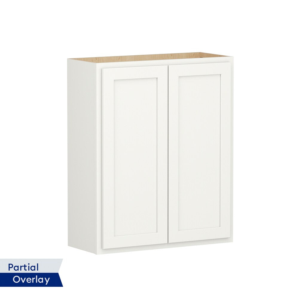 Shenandoah PRO Express Breckenridge 30-in W x 36.125-in H x 12-in D Linen Partial Overlay Wall Fully Assembled Plywood Cabinet (Recessed Panel Shaker Door Style)