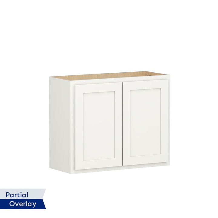 Shenandoah PRO Express Breckenridge 30-in W x 24.5-in H x 12-in D Linen Partial Overlay Wall Fully Assembled Plywood Cabinet (Recessed Panel Shaker Door Style)