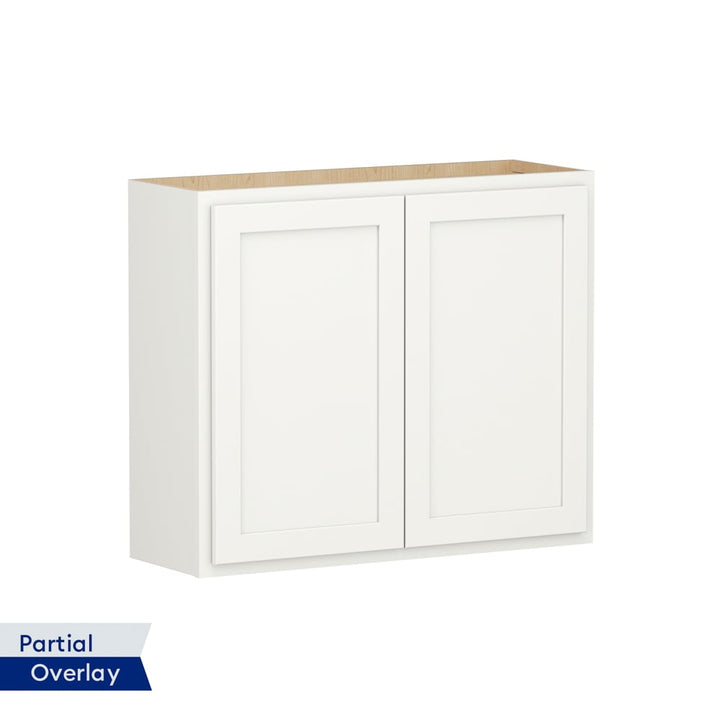 Shenandoah PRO Express Breckenridge 36-in W x 30.125-in H x 12-in D Linen Partial Overlay Wall Fully Assembled Plywood Cabinet (Recessed Panel Shaker Door Style)