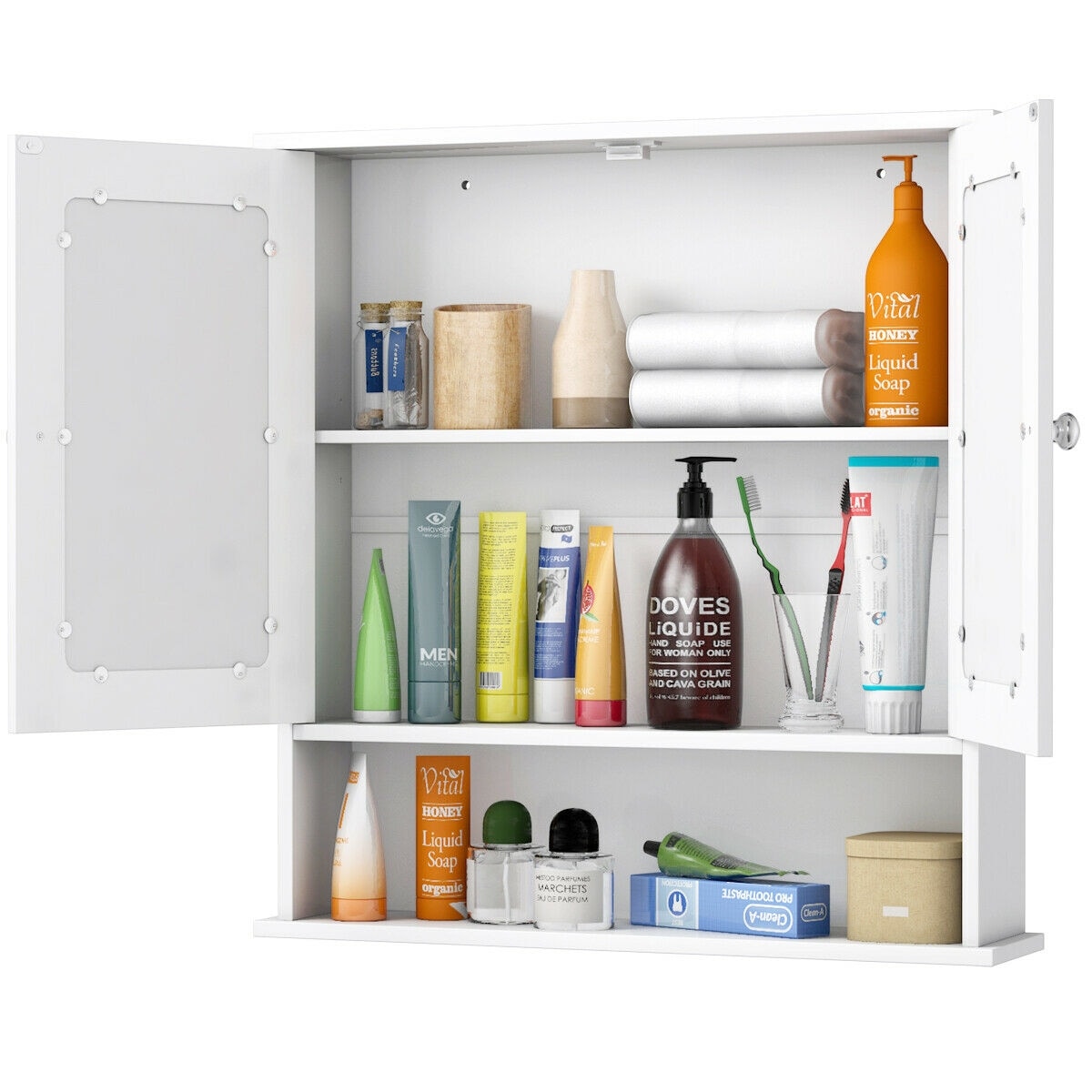 WELLFOR 22-in x 23-in Surface Mount White Mirrored Medicine Cabinet