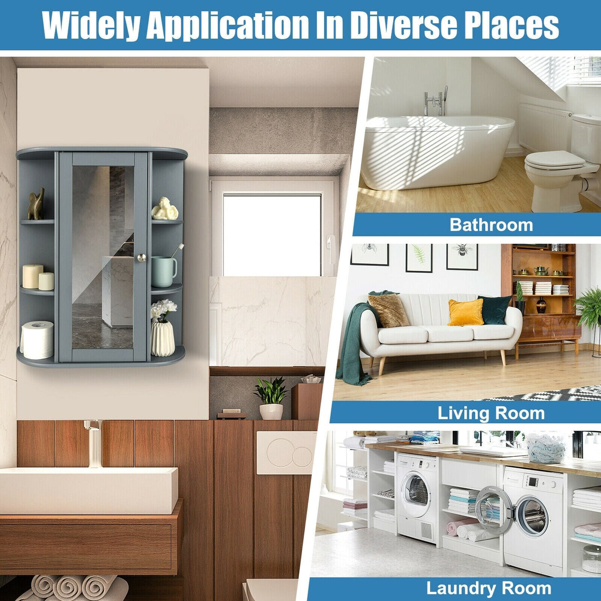 WELLFOR 23.5-in x 28-in Surface Mount Gray Mirrored Medicine Cabinet