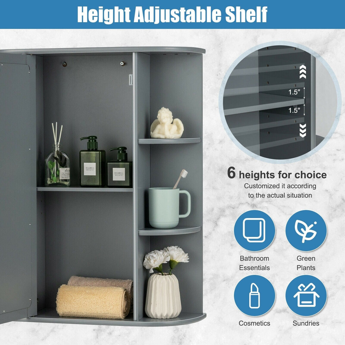 WELLFOR 23.5-in x 28-in Surface Mount Gray Mirrored Medicine Cabinet
