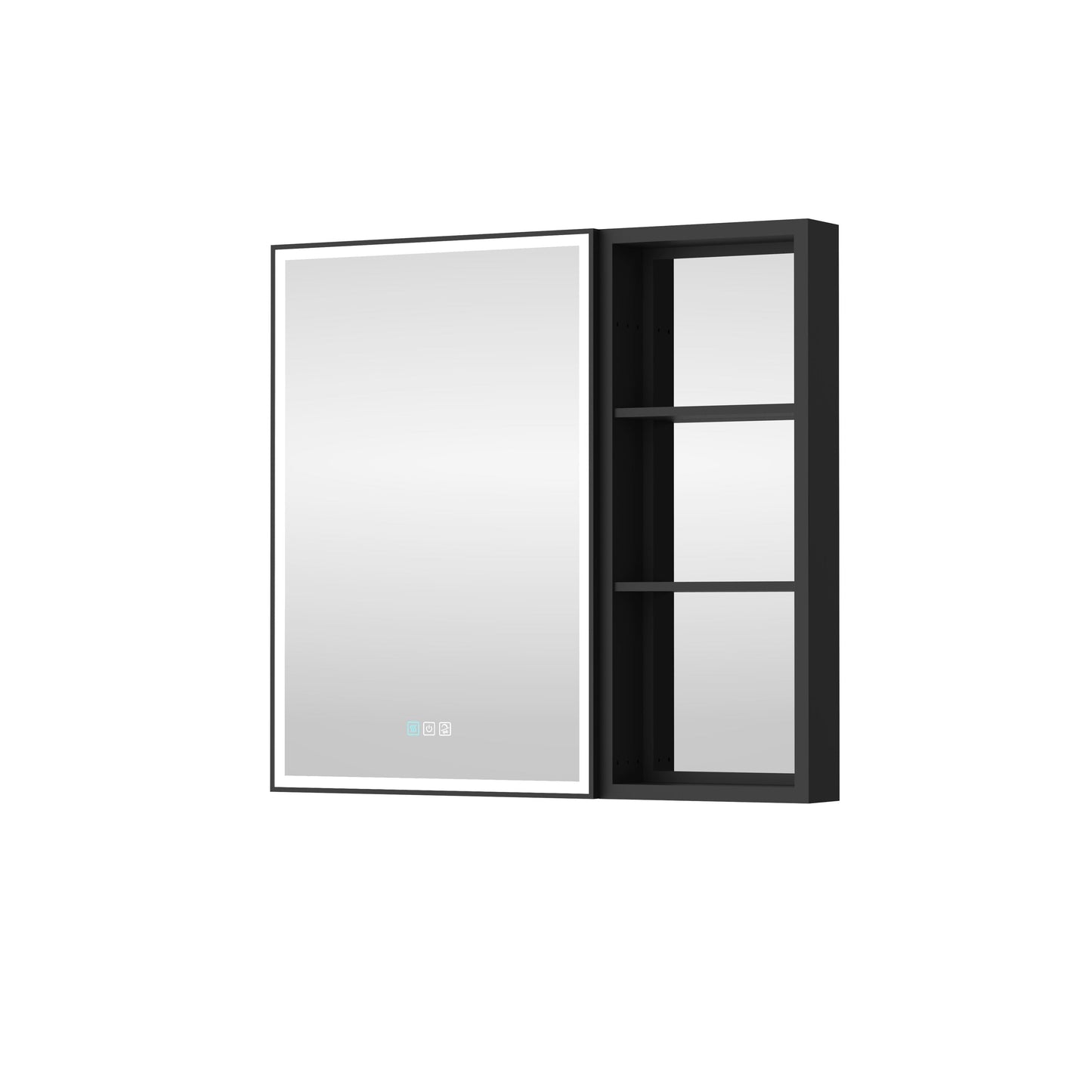 WELLFOR W12 32-in x 30-in Lighted LED Fog Free Surface/Recessed Mount Anodized Black Aluminum Mirrored Soft Close Medicine Cabinet with Outlet