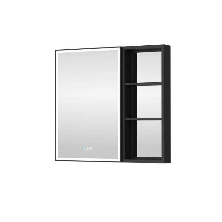 WELLFOR W12 32-in x 30-in Lighted LED Fog Free Surface/Recessed Mount Anodized Black Aluminum Mirrored Soft Close Medicine Cabinet with Outlet