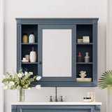 WELLFOR 35-in x 28.7-in Surface Mount Blue Mirrored Soft Close Medicine Cabinet