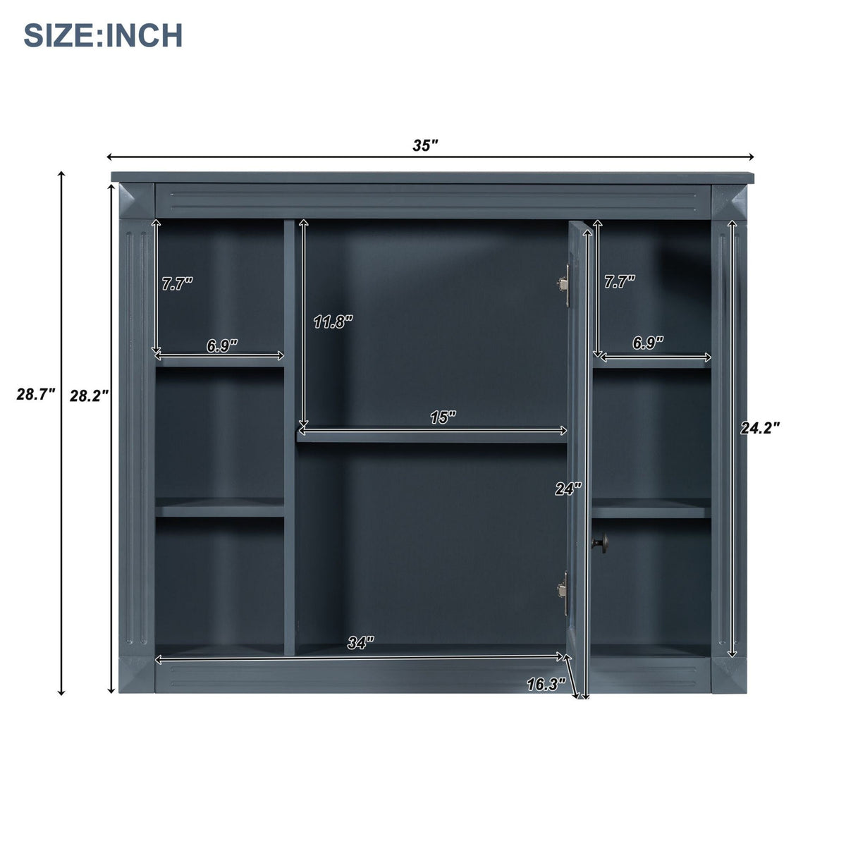 WELLFOR 35-in x 28.7-in Surface Mount Blue Mirrored Soft Close Medicine Cabinet