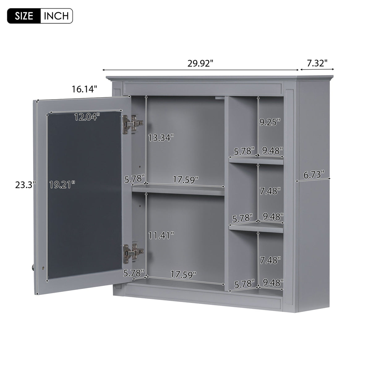 WELLFOR 30-in x 28-in Surface Mount Gray Mirrored Soft Close Medicine Cabinet