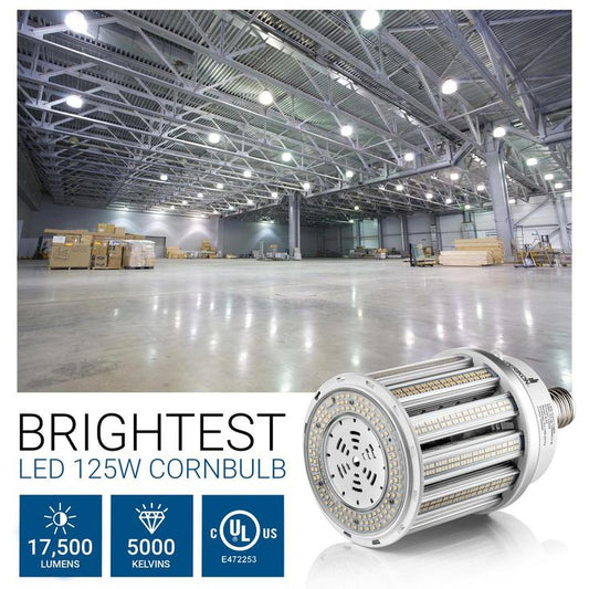 Hyperikon 125W LED Corn Bulb Street Light Bulbs COB (625W Equivalent) Large Mogul E39 Base Outdoor and Indoor Area Lighting