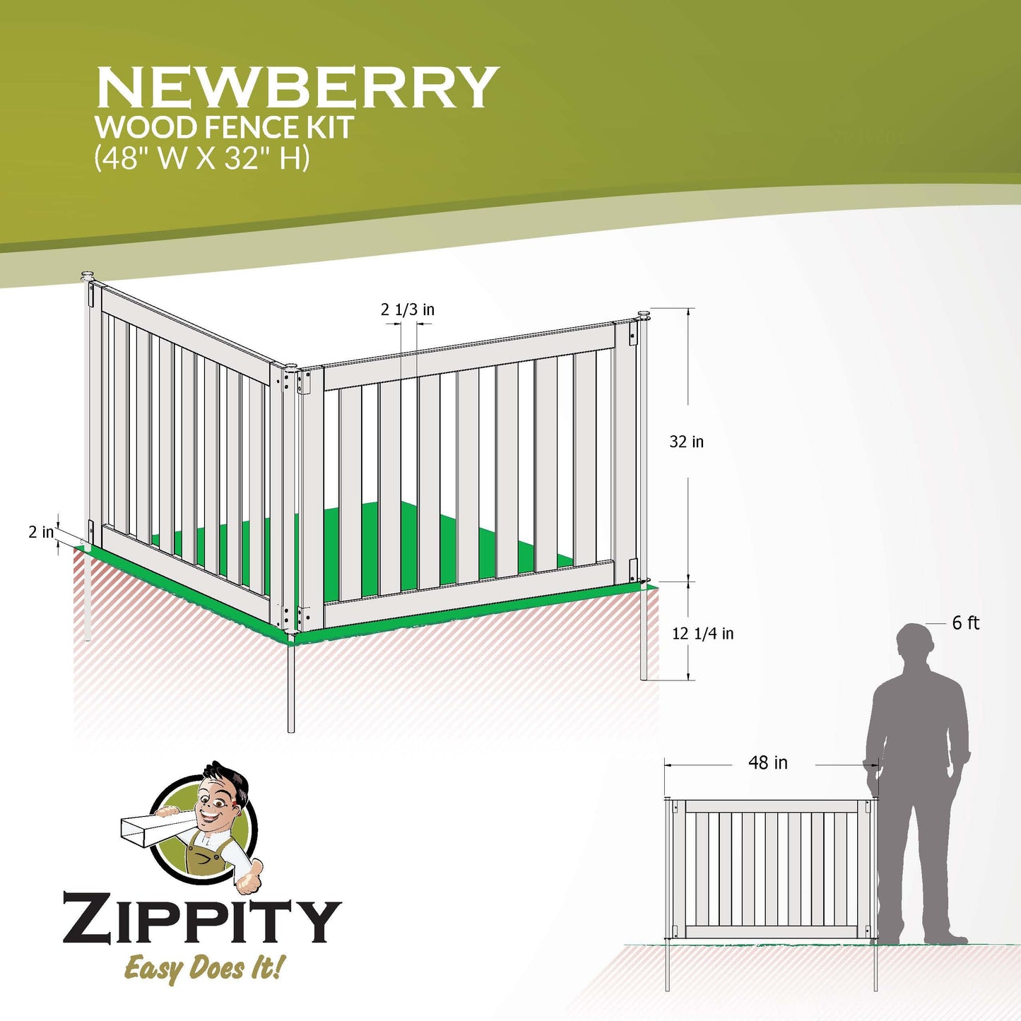 Zippity Outdoor Products 2.7-ft x 4-ft Pressure Treated Cedar Flat-top Garden No Dig Fence Panel