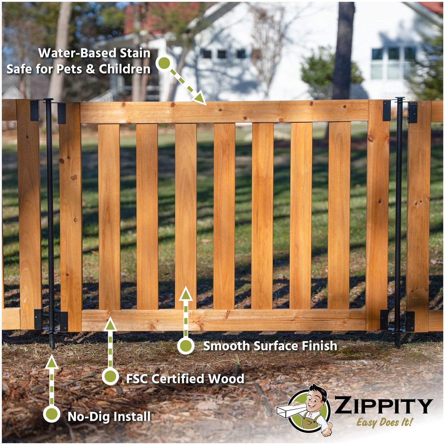 Zippity Outdoor Products 2.7-ft x 4-ft Pressure Treated Cedar Flat-top Garden No Dig Fence Panel