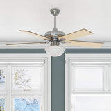 Harbor Breeze Caratuk River 52-in Brushed Nickel LED Indoor Ceiling Fan with Light, Reversible Auburn/Blonde Blades (5-Blade)