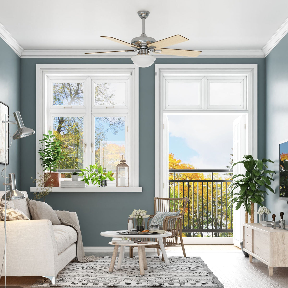 Harbor Breeze Caratuk River 52-in Brushed Nickel LED Indoor Ceiling Fan with Light, Reversible Auburn/Blonde Blades (5-Blade)