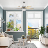 Harbor Breeze Caratuk River 52-in Brushed Nickel LED Indoor Ceiling Fan with Light, Reversible Auburn/Blonde Blades (5-Blade)