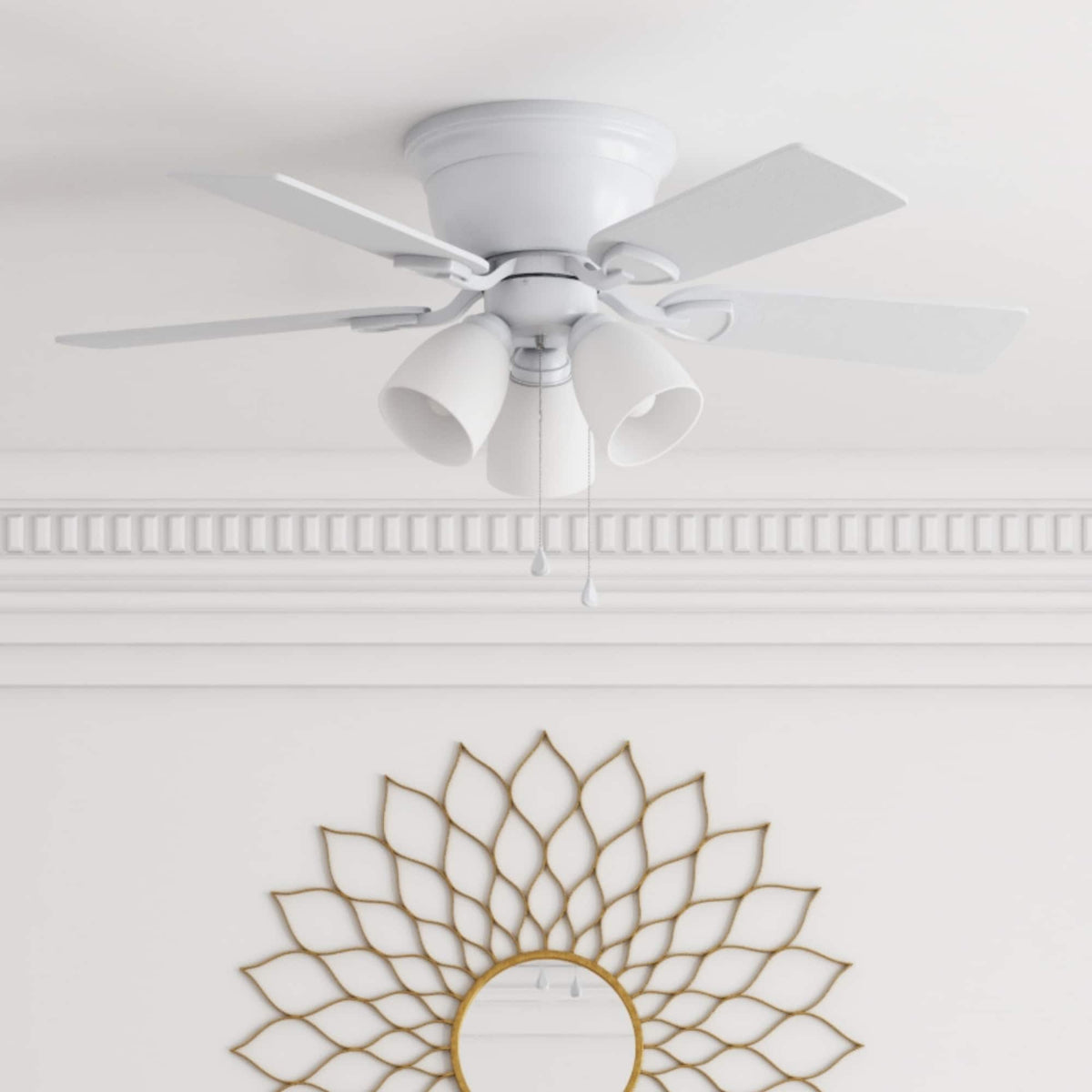 Harbor Breeze Centreville 42-in White LED Indoor Flush Mount Ceiling Fan with Light Kit (5-Blade)