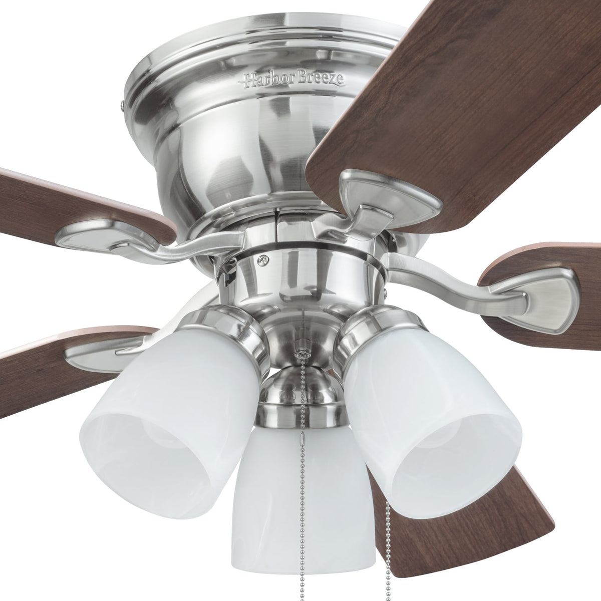 Harbor Breeze Centreville 42-in Brushed Nickel LED Indoor Flush Mount Ceiling Fan with Light Kit (5-Blade)