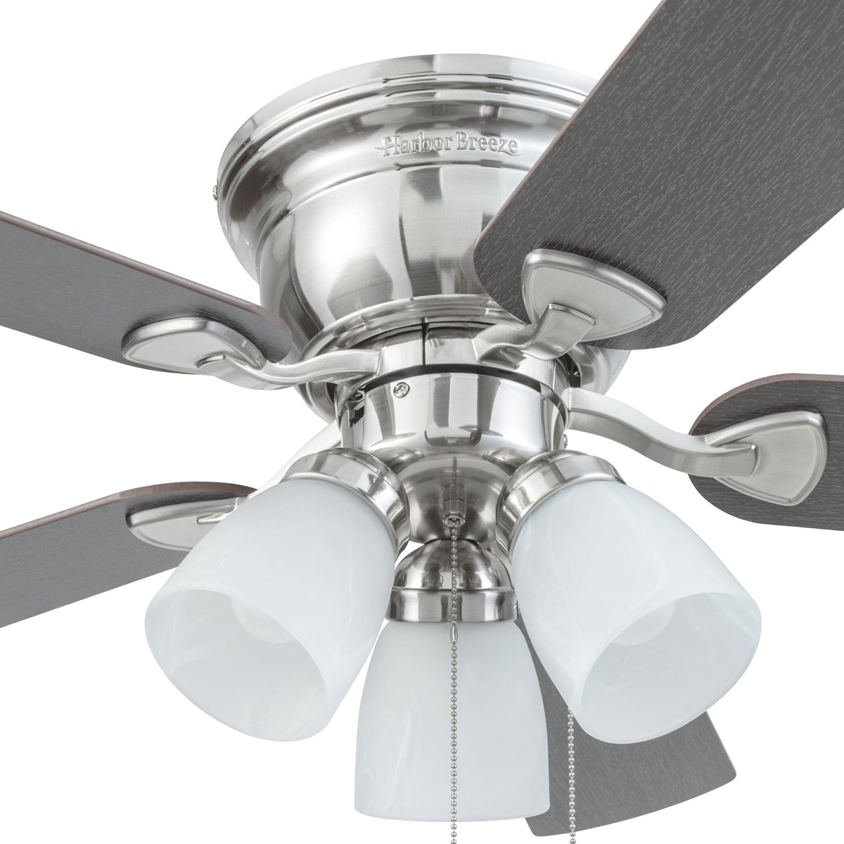 Harbor Breeze Centreville 42-in Brushed Nickel LED Indoor Flush Mount Ceiling Fan with Light Kit (5-Blade)