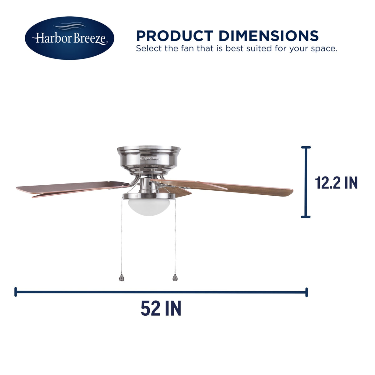 Harbor Breeze Armitage 52-in Brushed Nickel LED Indoor Flush Mount Ceiling Fan with Light, 5-Blade