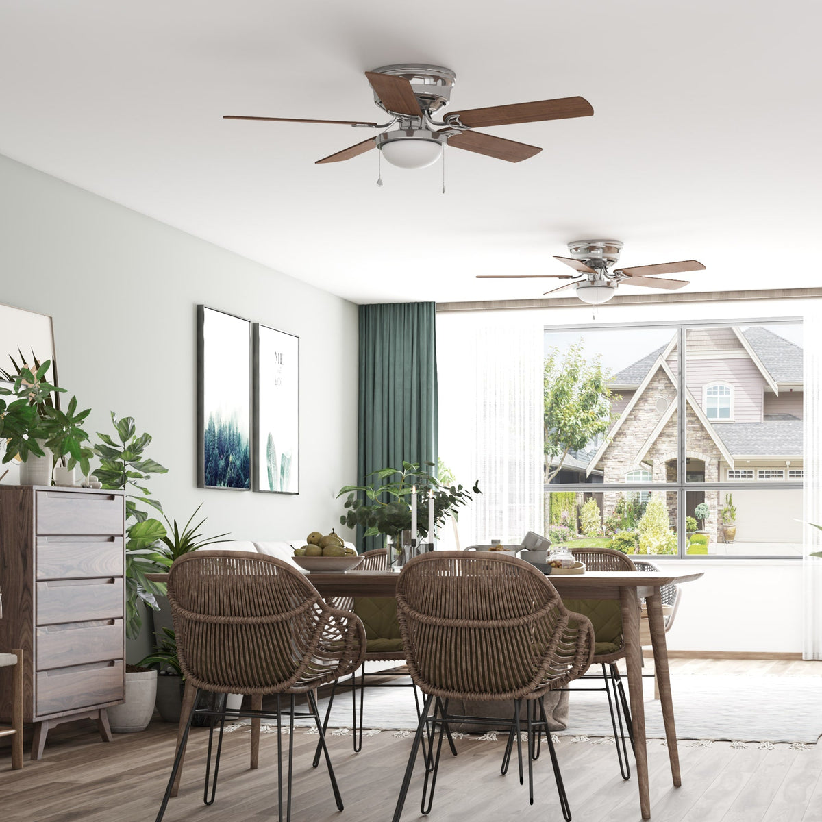 Harbor Breeze Armitage 52-in Brushed Nickel LED Indoor Flush Mount Ceiling Fan with Light, 5-Blade