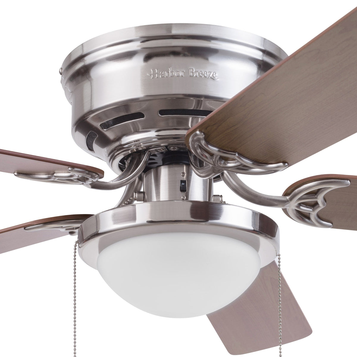 Harbor Breeze Armitage 52-in Brushed Nickel LED Indoor Flush Mount Ceiling Fan with Light, 5-Blade