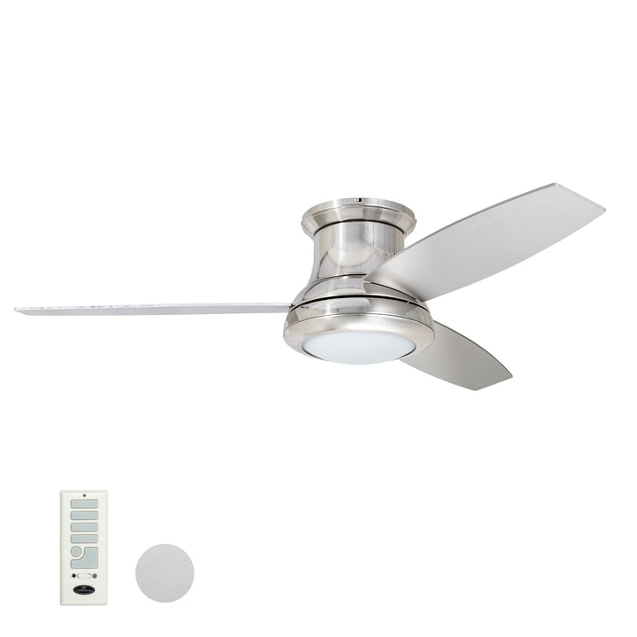 Harbor Breeze Sail Stream 52-in Brushed Nickel LED Indoor Flush Mount Ceiling Fan with Light Kit and Remote, 3-Blade
