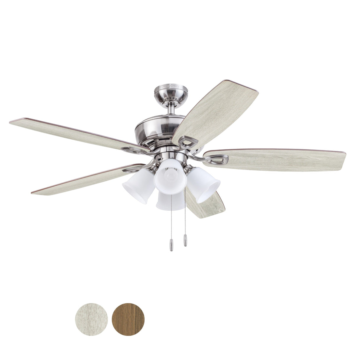 Harbor Breeze Notus 52-in Brushed Nickel LED Indoor Ceiling Fan with Light, Reversible Driftwood/Sienna Blades (5-Blade)