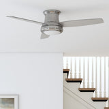 Harbor Breeze Sailstream 52-in Brushed Nickel LED Indoor Flush Mount Ceiling Fan with Light and Remote, 3-Blade
