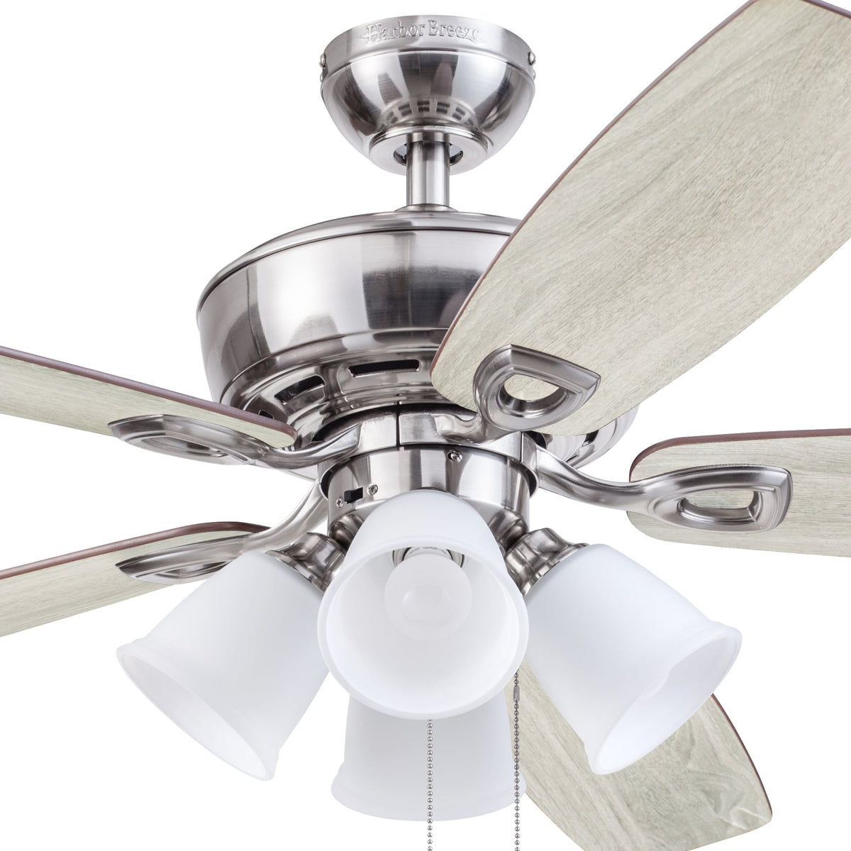 Harbor Breeze Notus 52-in Brushed Nickel LED Indoor Ceiling Fan with Light Kit (5-Blade, Driftwood/Sienna Reversible Blades)