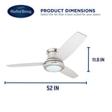 Harbor Breeze Sail Stream 52-in Brushed Nickel LED Indoor Flush Mount Ceiling Fan with Light Kit and Remote, 3-Blade