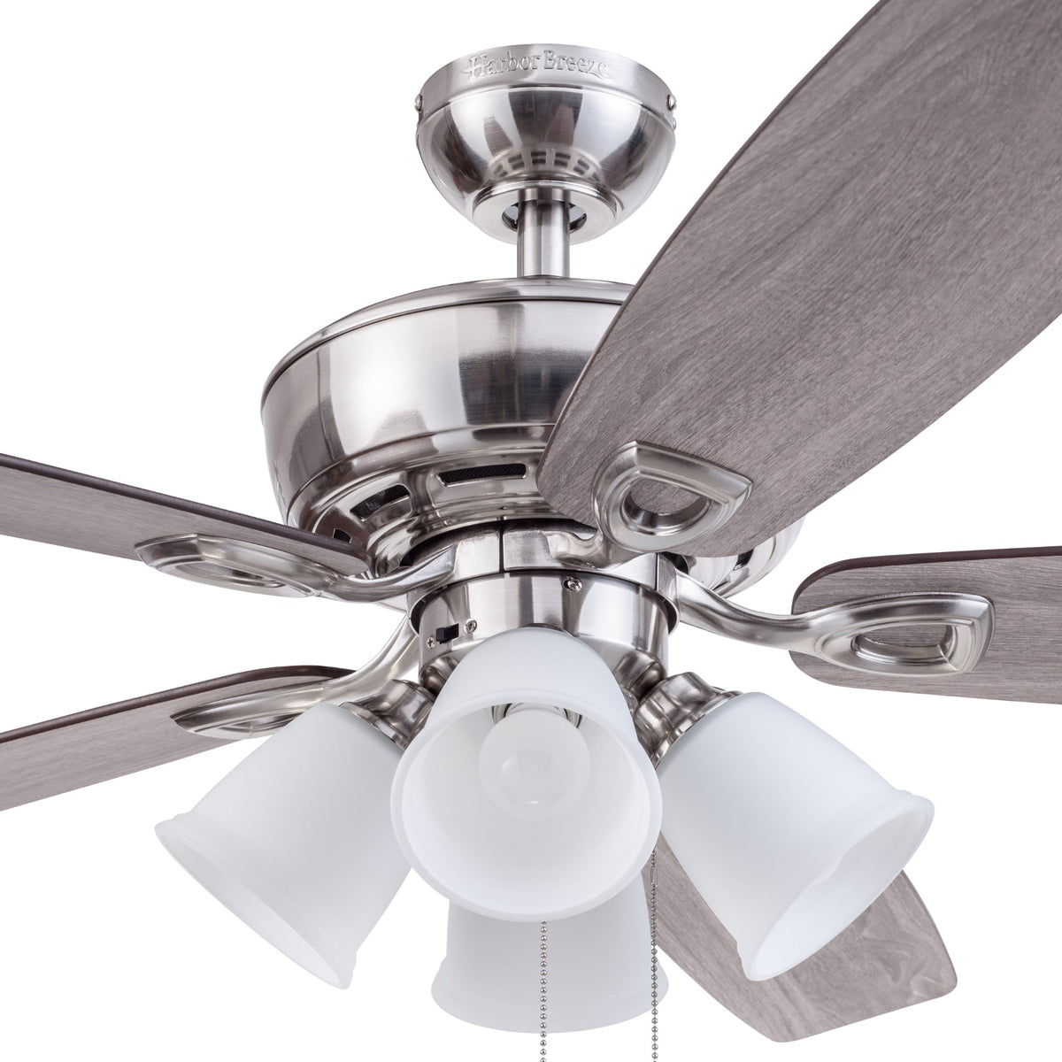 Harbor Breeze Notus 52-in Brushed Nickel LED Indoor Ceiling Fan with Light, Reversible Driftwood/Sienna Blades (5-Blade)