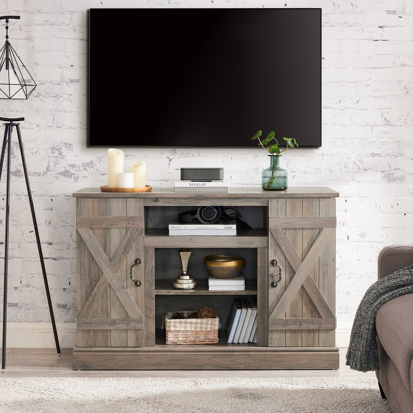 Fun Orange TV-STAND Farmhouse/Rustic Gray Wash Tv Cabinet (Accommodates TVs up to 50-in)