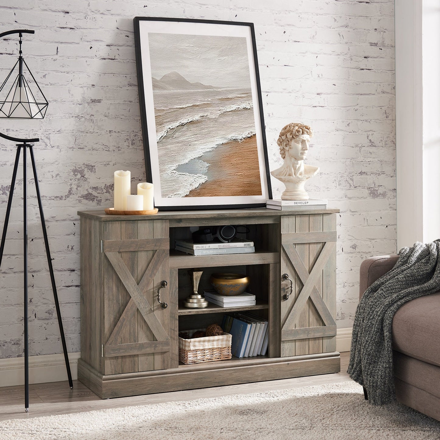 Fun Orange TV-STAND Farmhouse/Rustic Gray Wash Tv Cabinet (Accommodates TVs up to 50-in)