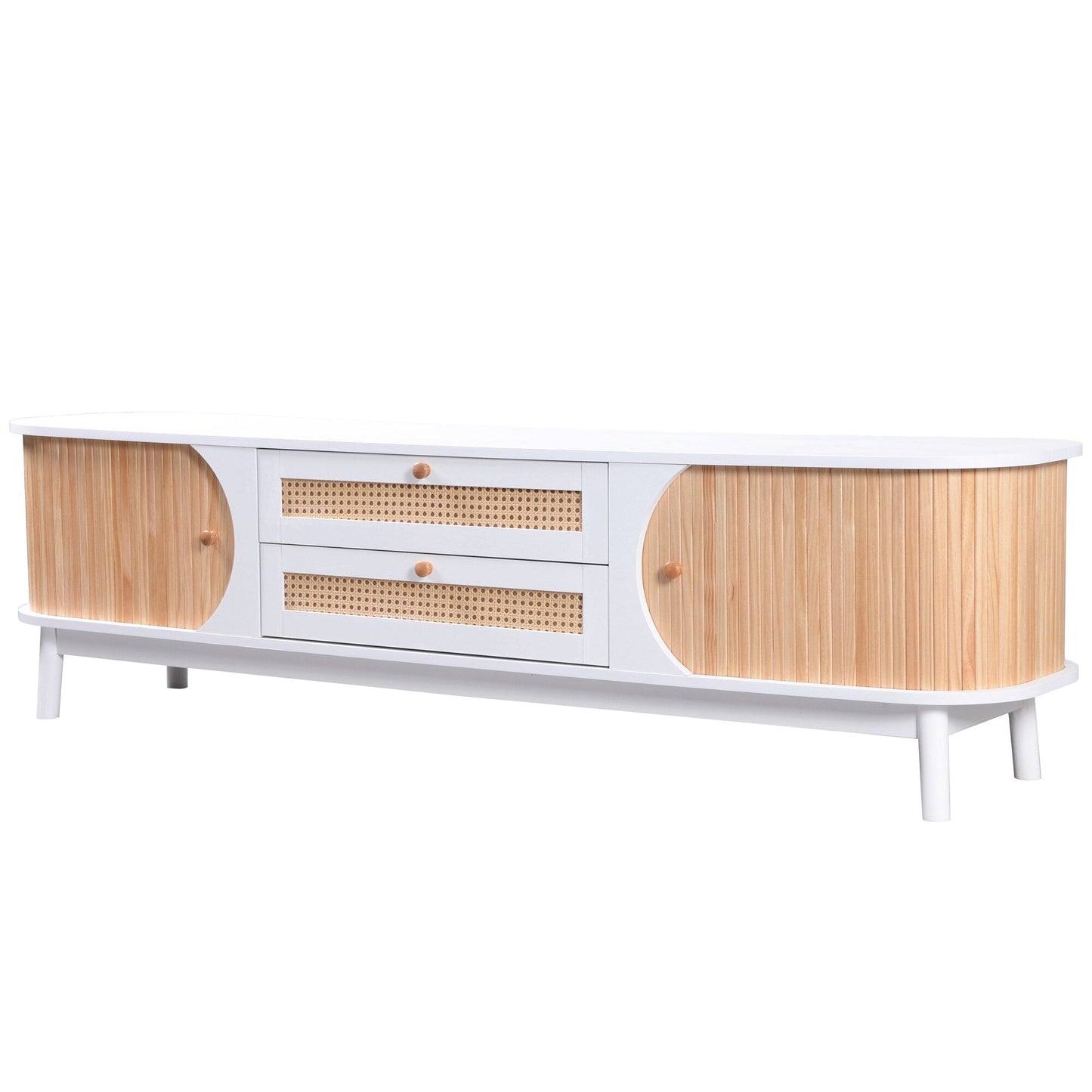 Fun Orange Modern/Contemporary Natural Wood+White Tv Cabinet (Accommodates TVs up to 70-in)