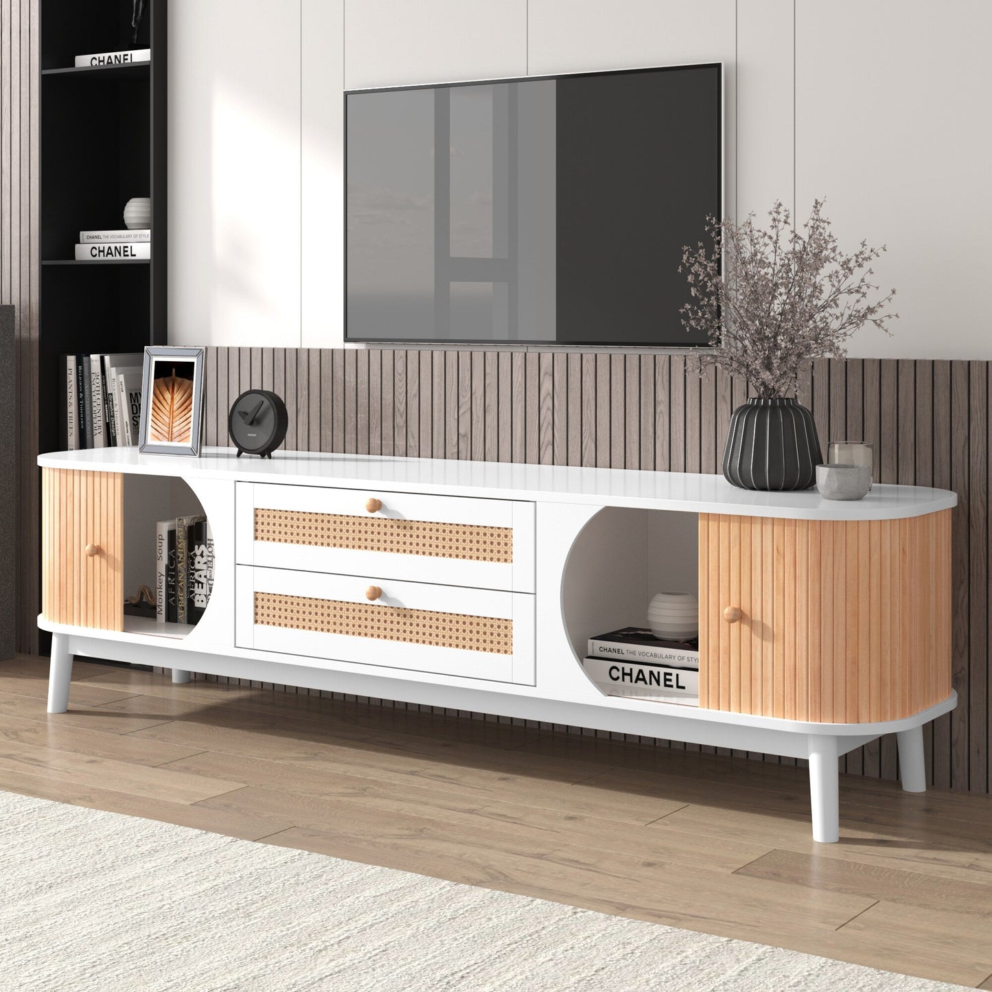 Fun Orange Modern/Contemporary Natural Wood+White Tv Cabinet (Accommodates TVs up to 70-in)