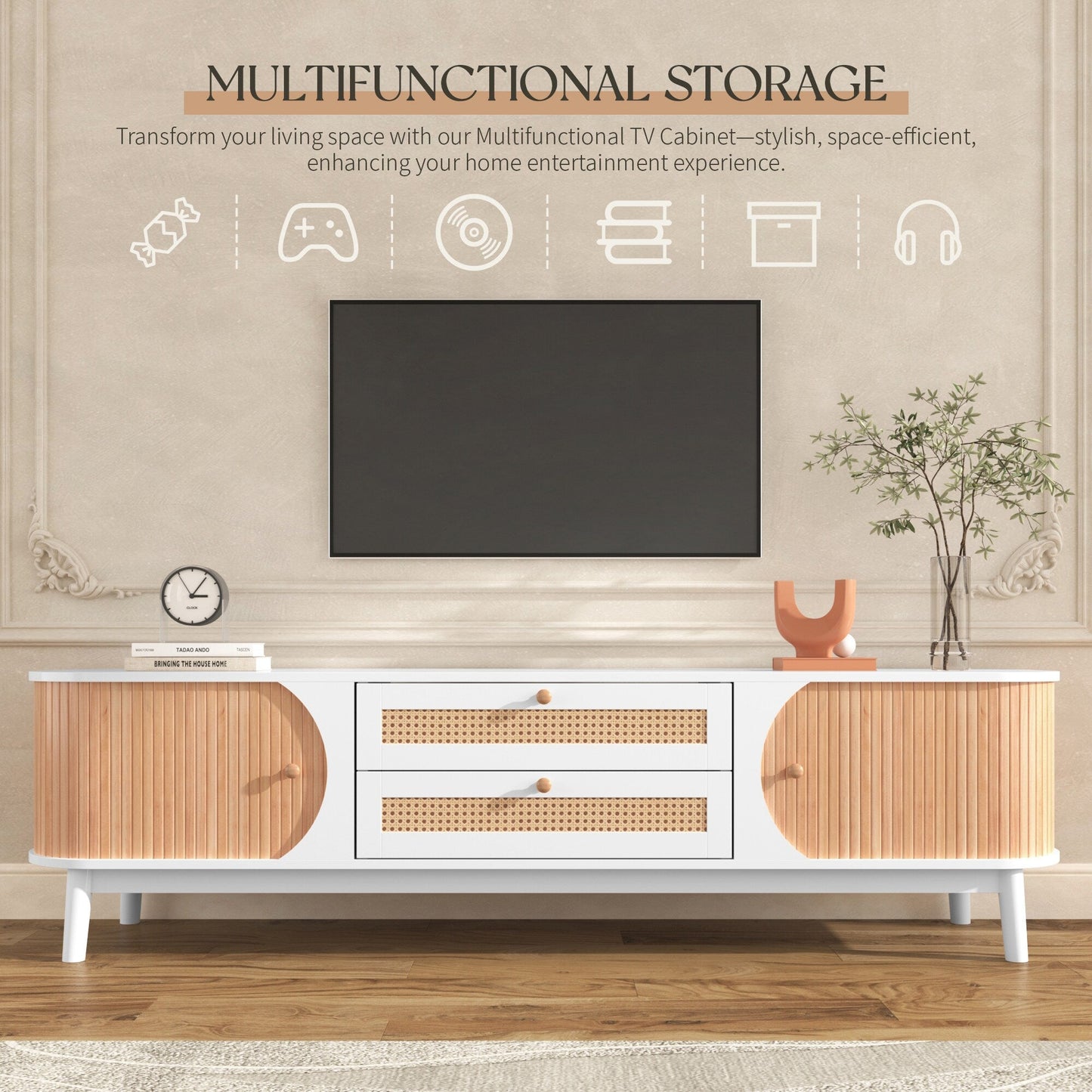 Fun Orange Modern/Contemporary Natural Wood+White Tv Cabinet (Accommodates TVs up to 70-in)
