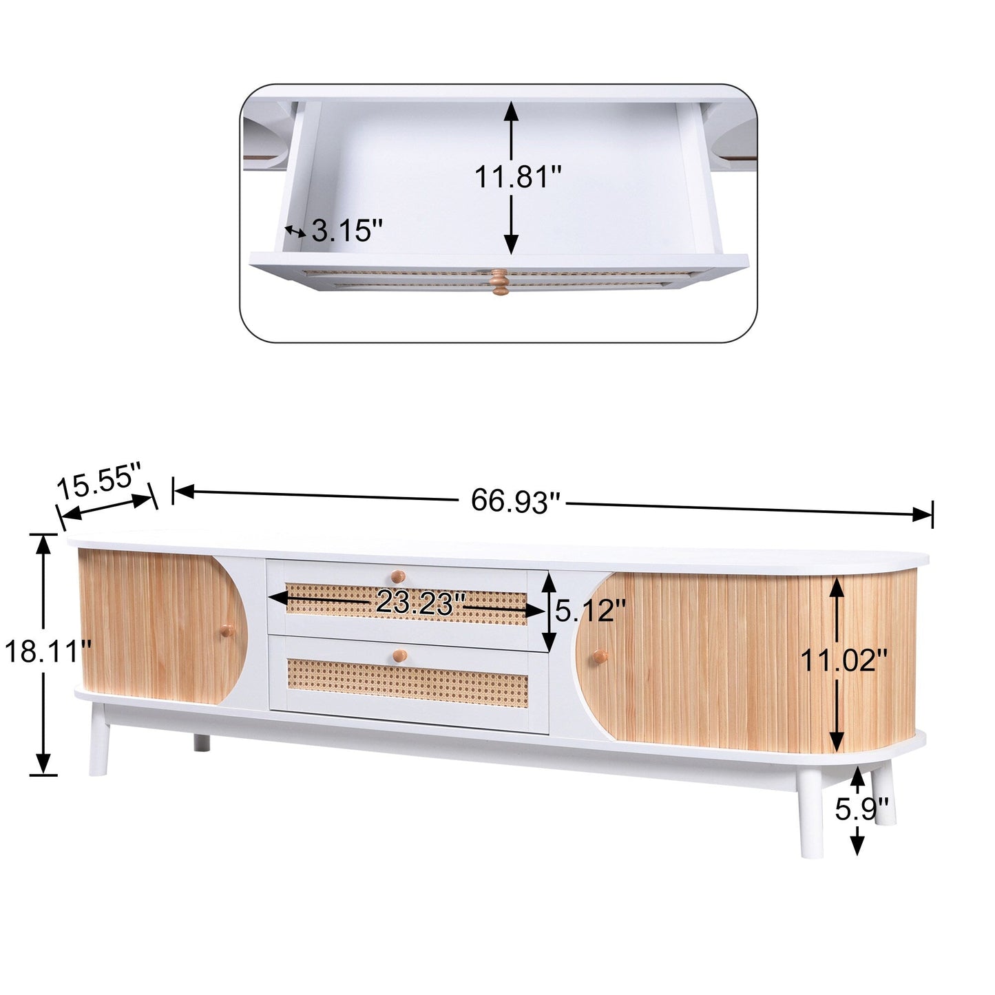 Fun Orange Modern/Contemporary Natural Wood+White Tv Cabinet (Accommodates TVs up to 70-in)
