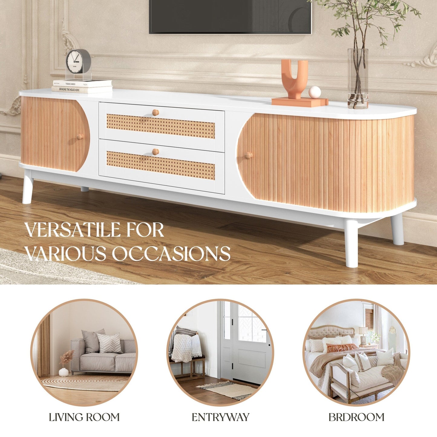 Fun Orange Modern/Contemporary Natural Wood+White Tv Cabinet (Accommodates TVs up to 70-in)