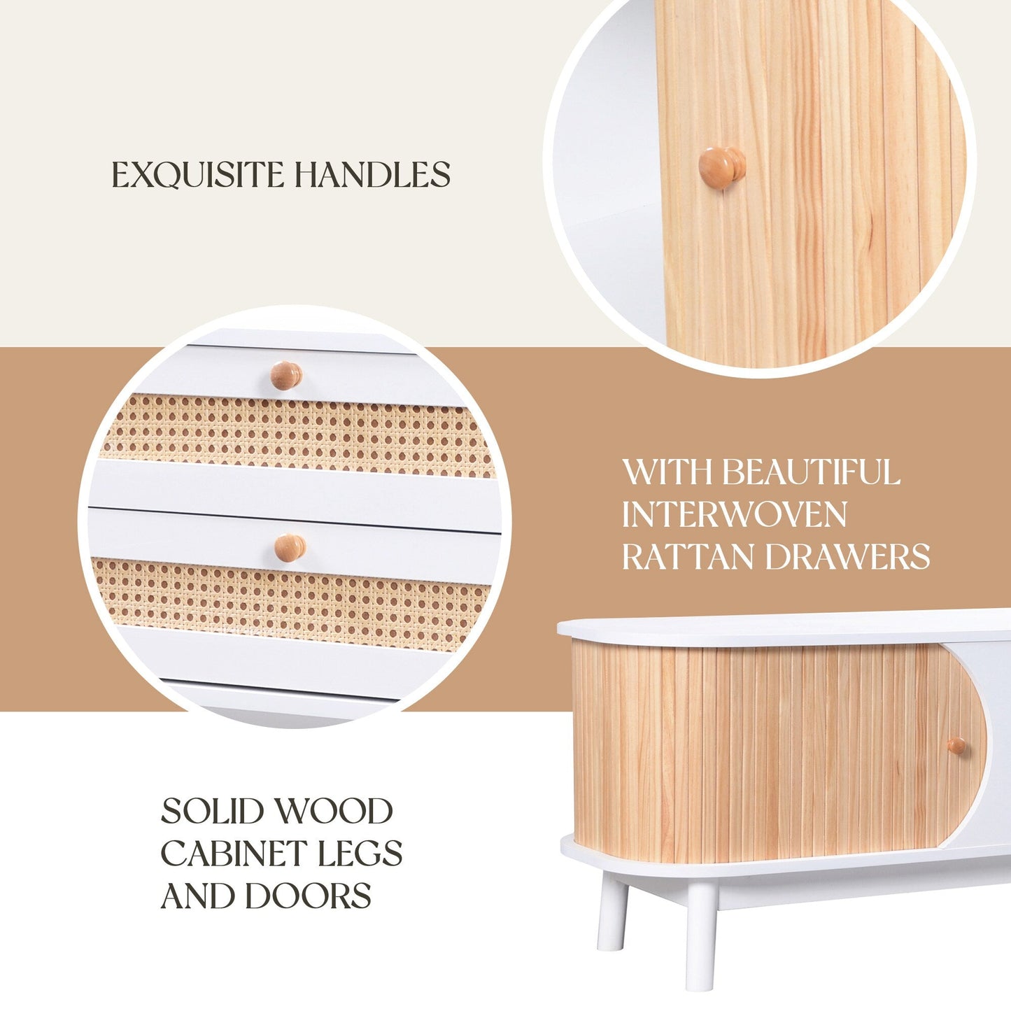 Fun Orange Modern/Contemporary Natural Wood+White Tv Cabinet (Accommodates TVs up to 70-in)