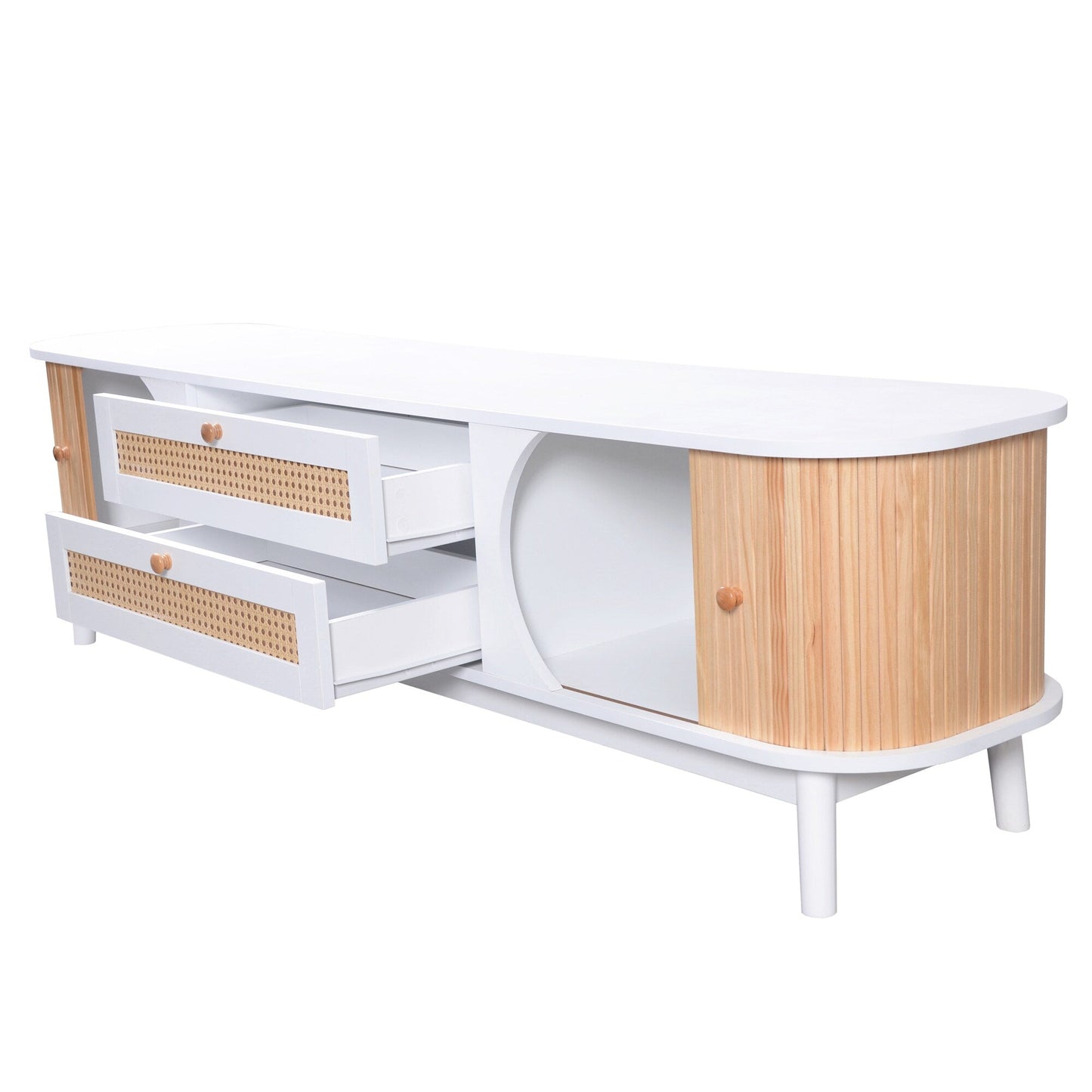 Fun Orange Modern/Contemporary Natural Wood+White Tv Cabinet (Accommodates TVs up to 70-in)