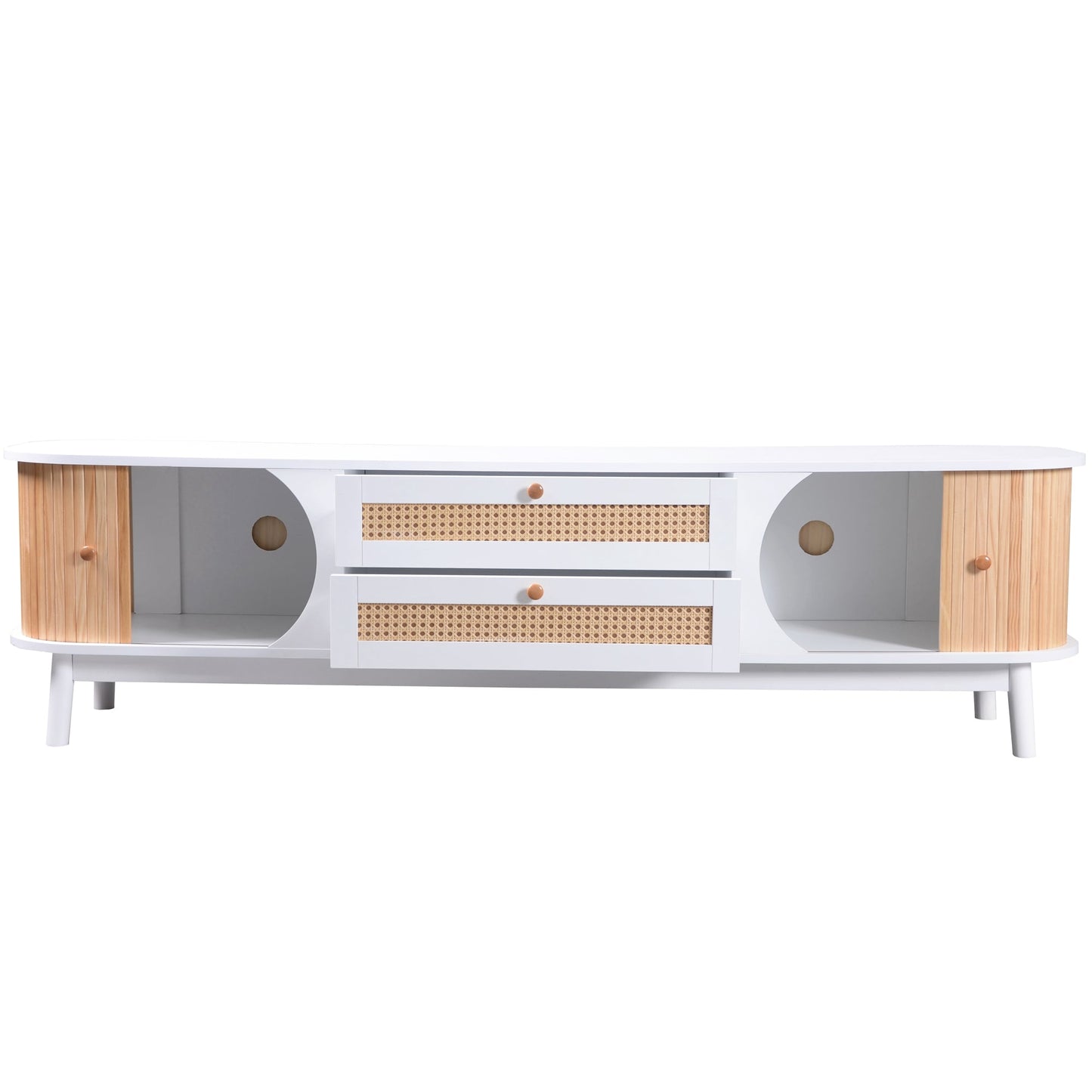 Fun Orange Modern/Contemporary Natural Wood+White Tv Cabinet (Accommodates TVs up to 70-in)