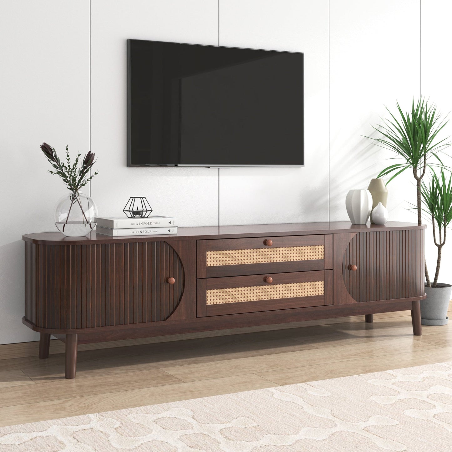Fun Orange Modern/Contemporary Natural Wood+Brown Tv Cabinet (Accommodates TVs up to 70-in)