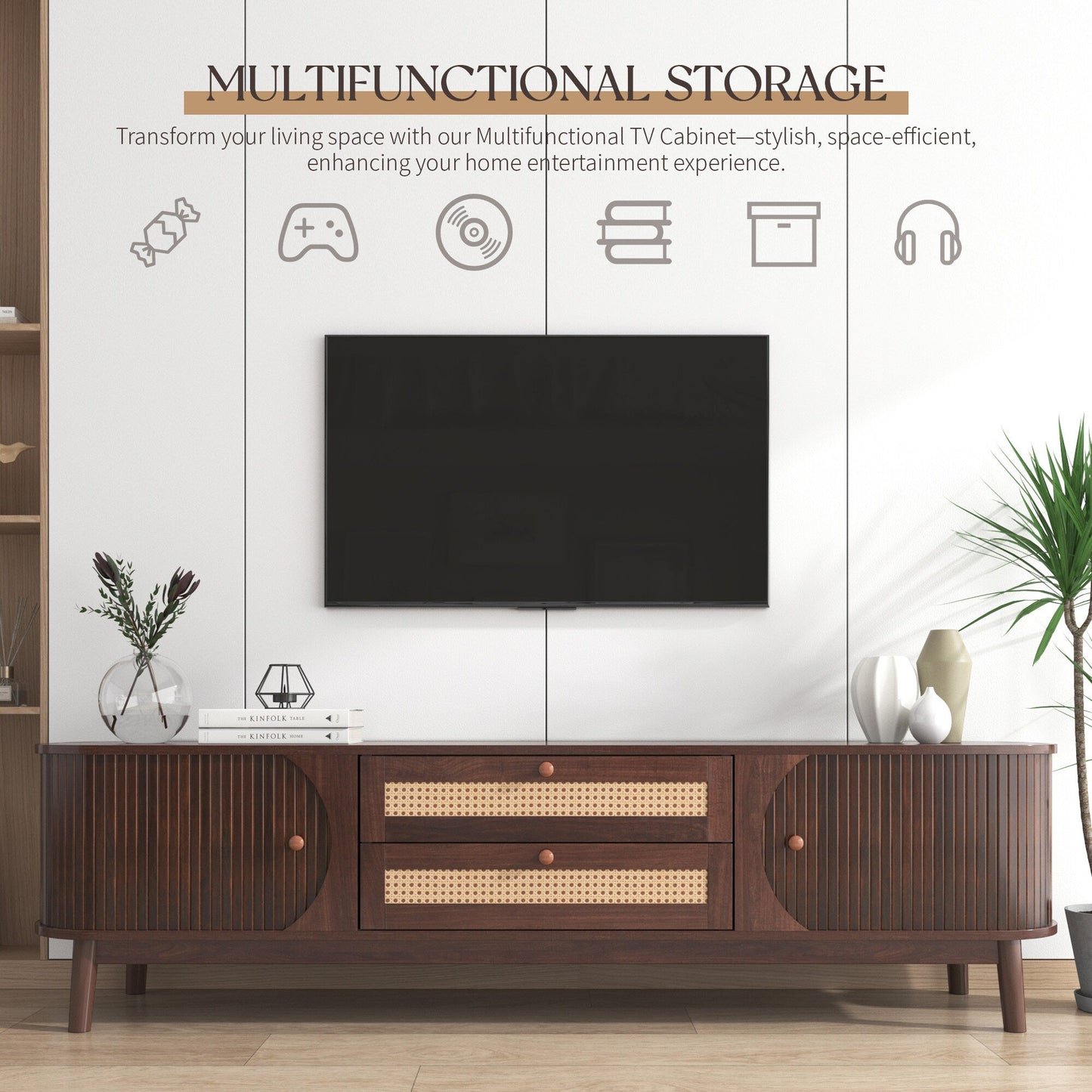 Fun Orange Modern/Contemporary Natural Wood+Brown Tv Cabinet (Accommodates TVs up to 70-in)