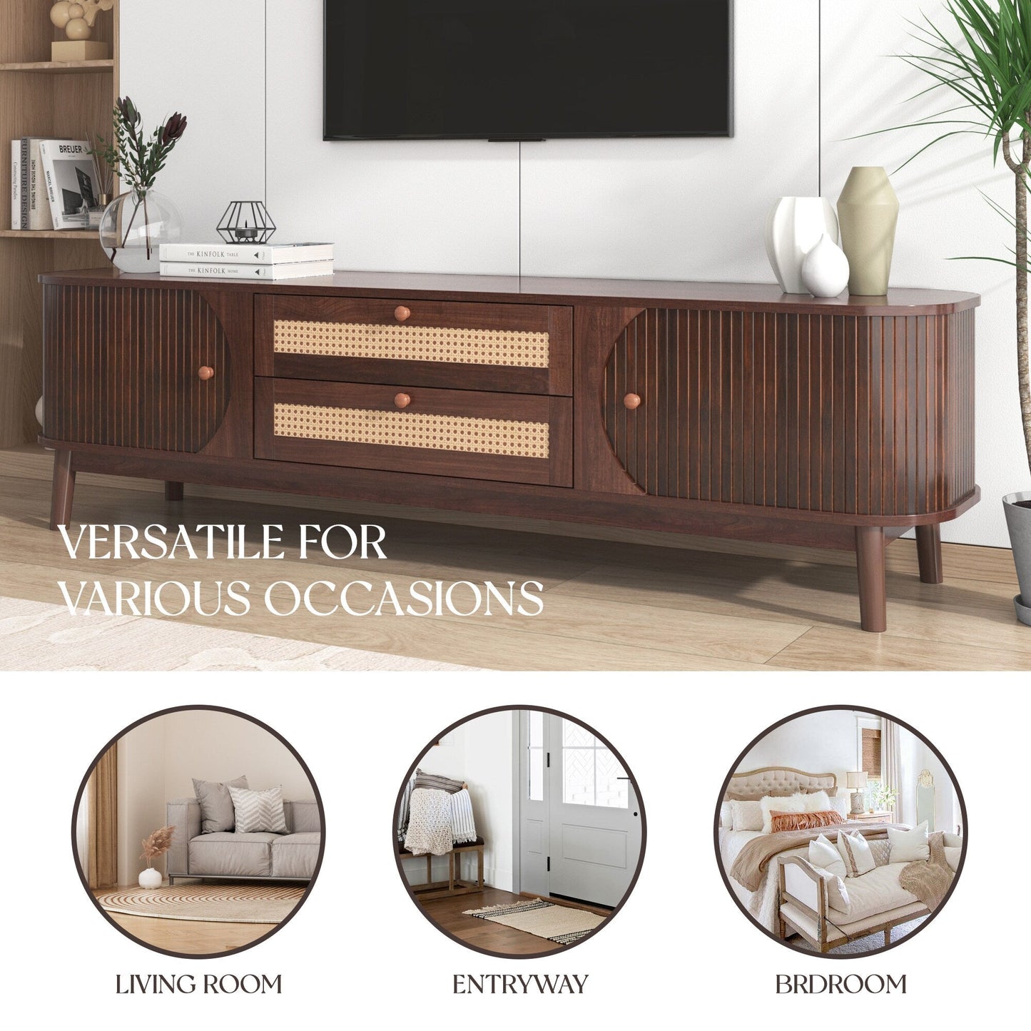 Fun Orange Modern/Contemporary Natural Wood+Brown Tv Cabinet (Accommodates TVs up to 70-in)