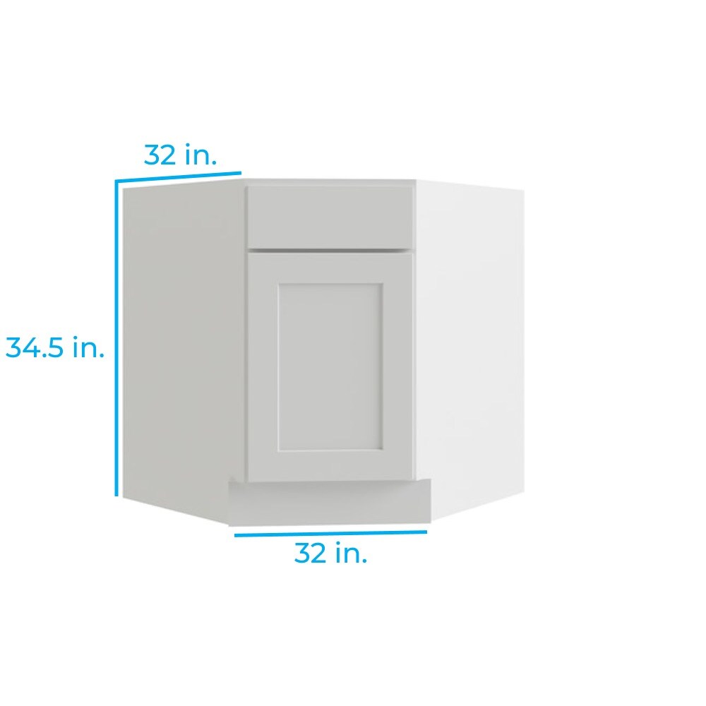 RELIABILT Parkstone 32-in W x 34.5-in H x 24-in D White Diagonal Corner Base Fully Assembled Plywood Cabinet (Flat Panel Shaker Style)