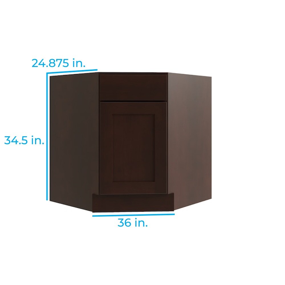 RELIABILT Parkstone 36-in W x 34.5-in H x 24-in D Espresso Diagonal Sink Base Fully Assembled Plywood Cabinet (Flat Panel Shaker Style)