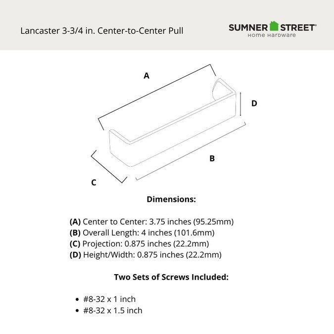Sumner Street Home Hardware Lancaster 3-3/4-in (96mm) Center to Center Rectangular Bar Drawer Pull