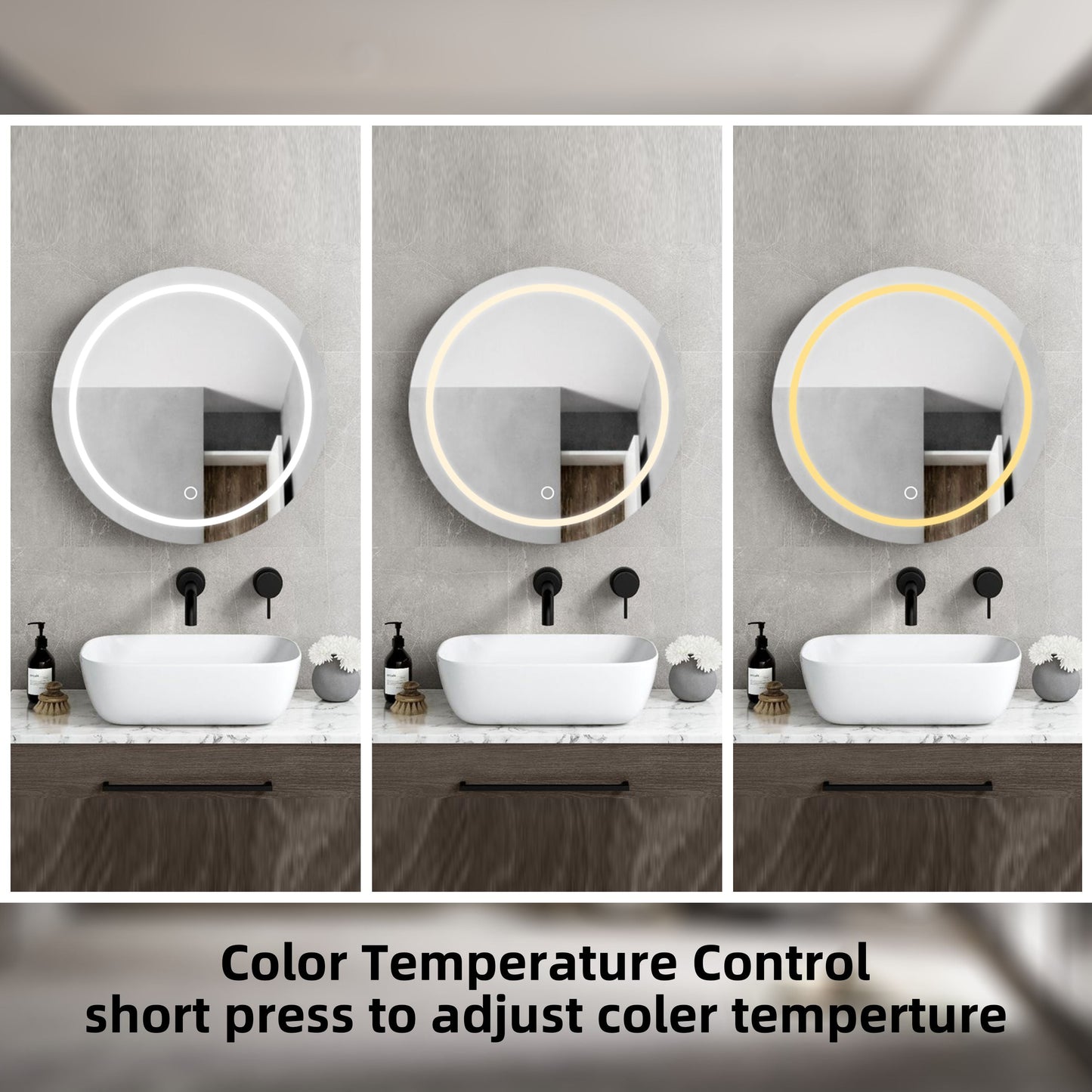 Forclover 26-in x 26-in Lighted LED Fog Free Surface/Recessed Mount Black Mirrored Round Medicine Cabinet
