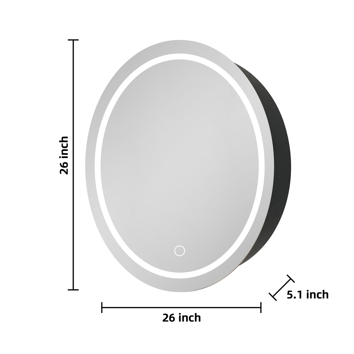 Forclover 26-in x 26-in Lighted LED Fog Free Surface/Recessed Mount Black Mirrored Round Medicine Cabinet