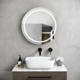 Forclover 26-in x 26-in Lighted LED Fog Free Surface/Recessed Mount Black Mirrored Round Medicine Cabinet