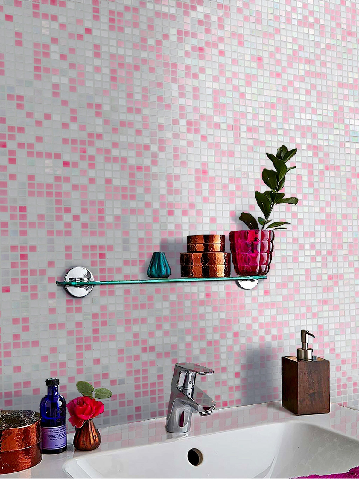 Apollo Tile Mingles White and Soft Pink 11-1/2-in x 11-1/2-in Glossy Glass Uniform Squares Floor and Wall Tile (18.69-sq. ft/ Carton)