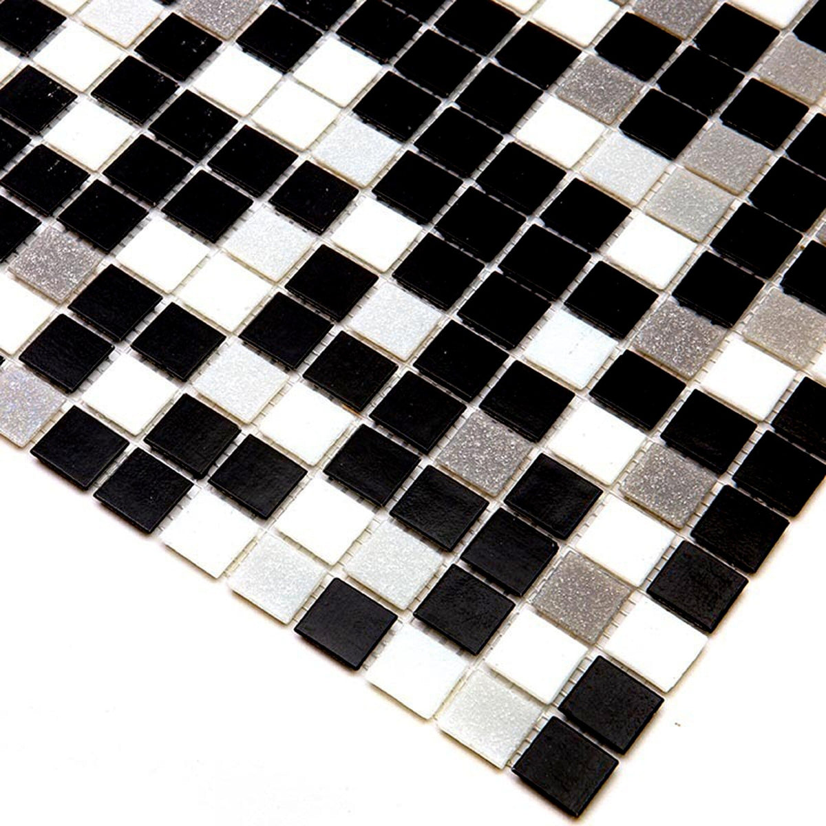 Apollo Tile Mingles White and Black 12-in x 12-in Glossy Glass Uniform Squares Floor and Wall Tile (20-sq. ft/ Carton)